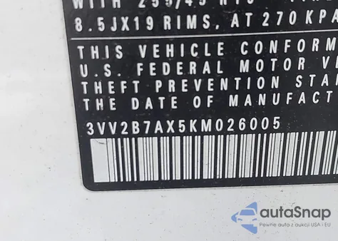 2019 Volkswagen Tiguan 2.0T Se/2.0T Sel/2.0T Sel R-Line/2.0T Sel R-Line Black из США, поврежденный, VIN 3VV2B7AX5KM026005